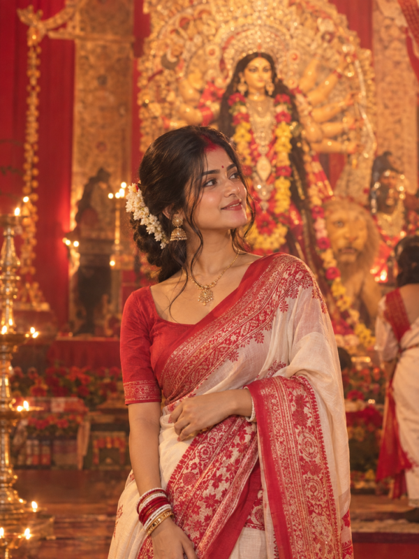 Durga Puja Saree Portrait AI Photo Prompt result