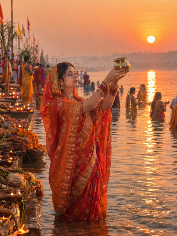 Chhath Ghat Sunrise AI Photo Prompt result