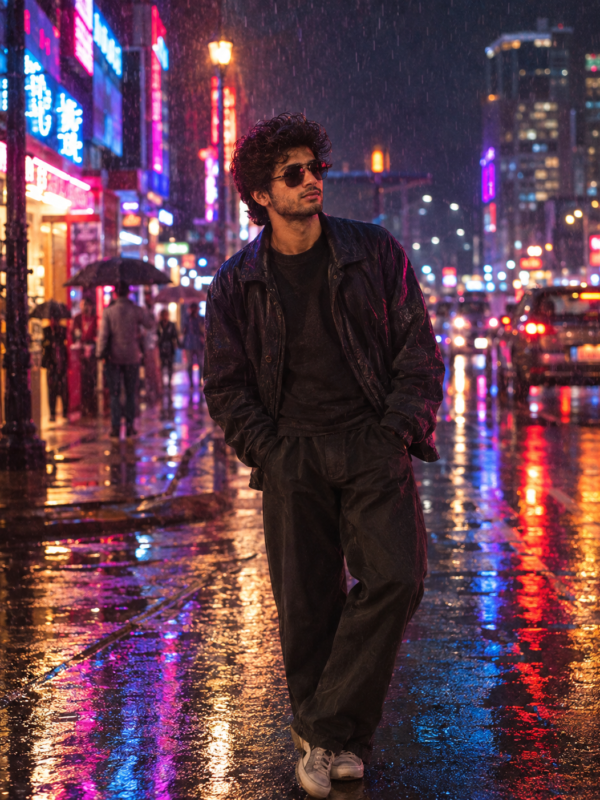 Rainy Neon Street AI Photo Prompt result