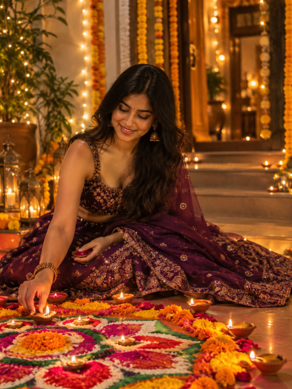 Diwali Rangoli Girl AI Photo Prompt result